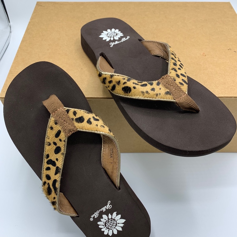Womens Yellow Box Sandals Deopard Platino 7